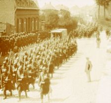 Troops marching, Alveringem, Flanders, Belgium, c1914-c1918
