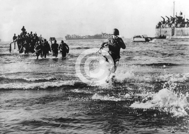 Troops of the American 5th Army landing on the Italian coast south of Rome, 1944. Artist: Unknown
