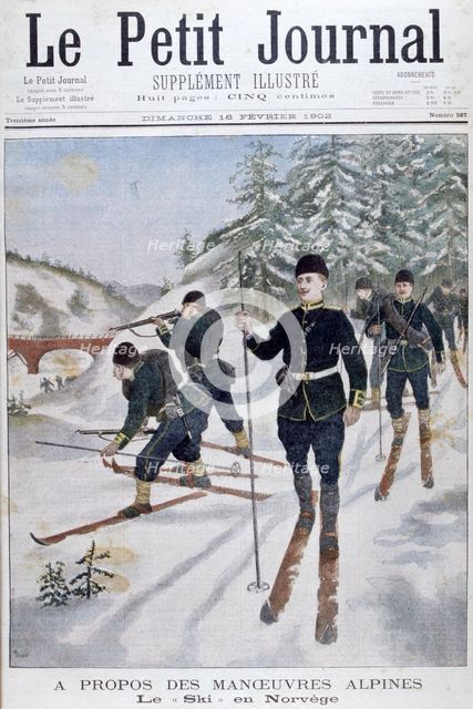 Troops on skis on alpine manoeuvres, Norway, 1902. Artist: Unknown