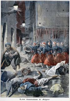 Troops attempting to clear streets during anti-Jewish riots, Algiers, Algeria, 1898