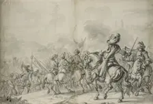 Troops advance towards a fortified city. Creator: Pieter Verhoek