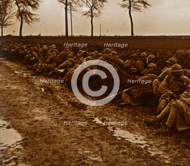 Troops by side of road, c1914-c1918. Artist: Unknown.