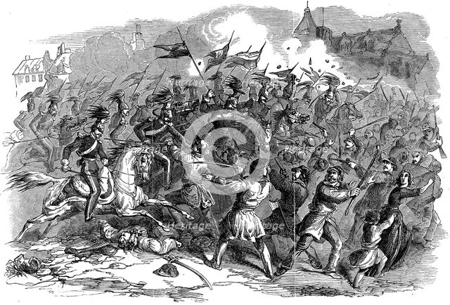 Troops charging the crowds in Berlin, Revolution in Prussia, March 1848. Artist: Unknown