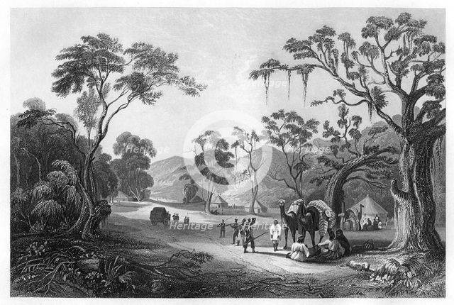 Troops encamped at the entrance to the Keree Pass, north of Meerut, India, c1860. Artist: Unknown