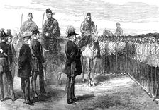 ...troops from the Ashantee War: the Duke of Cambridge addressing the 42nd Highlanders, 1874. Creator: Unknown