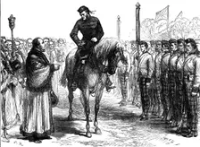 ...troops from the Ashantee War: the Mayor of Portsmouth congratulating the 42nd Highlanders, 1874. Creator: Unknown