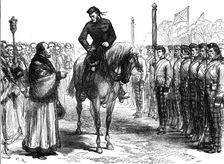 ...troops from the Ashantee War: the Mayor of Portsmouth congratulating the 42nd Highlanders, 1874. Creator: Unknown