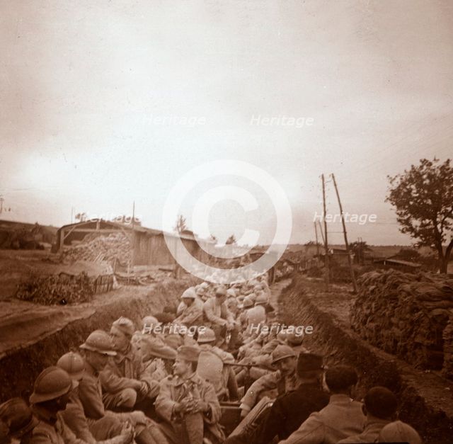 Troops in open train carriages, Genicourt, northern France, c1914-c1918. Artist: Unknown.