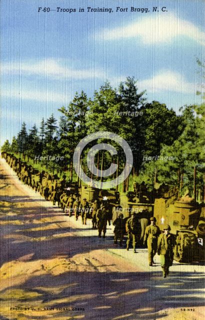 Troops in training, Fort Bragg, North Carolina, USA, 1945. Artist: US Army Signal Corps