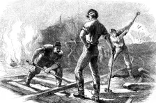 Troops tearing up a railway, American Civil War, 1861-1865 (c1880)