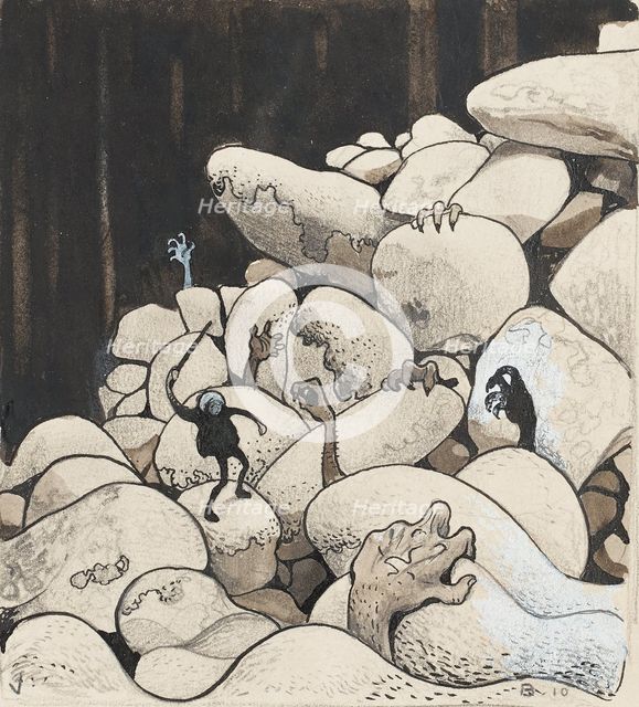 Trolls amongst the stones. Illustration for Bland tomtar och troll (Among Gnomes and Trolls) by Al
