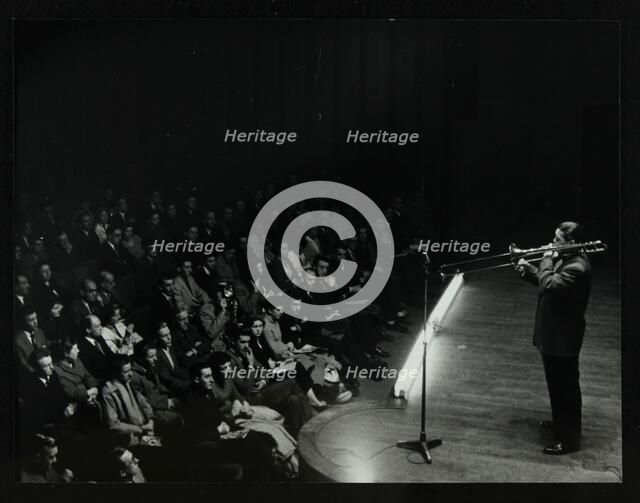 Trombonist and bandleader Jack Teagarden on stage at Colston Hall, Bristol, 1957. Artist: Denis Williams