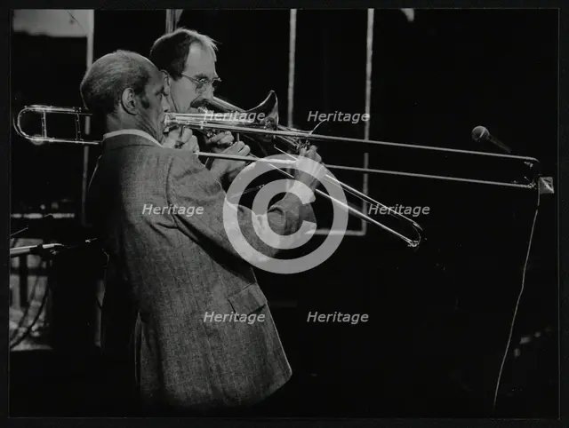 Trombonists Don Lusher and Vic Dickenson playing at the Capital Radio Jazz Festival. Creator: Denis Williams.