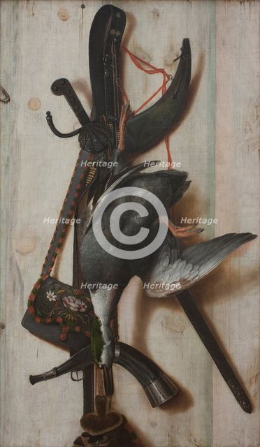 Trompe l'Oeil with Dead Duck and Hunting Implements, 1670-1674. Creator: Cornelis Norbertus Gysbrechts.
