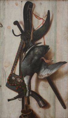 Trompe l'Oeil with Dead Duck and Hunting Implements, 1670-1674. Creator: Cornelis Norbertus Gysbrechts