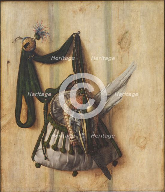 Trompe l'Oeil with Falconer's Bag and other Equipment for Falconry, 1671. Creator: Cornelis Norbertus Gysbrechts.