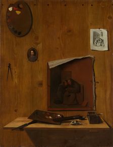 Trompe l'oeil with Palettes and Miniature. Creator: Attributed to Jean François de Le Motte (French, born before 1635-died in or after 1685)