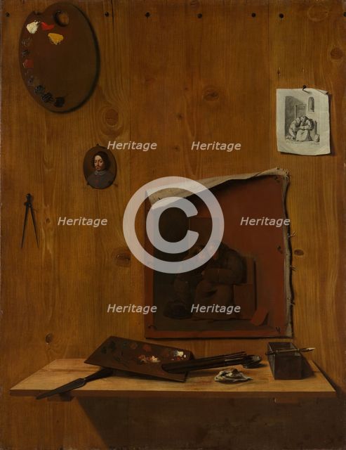 Trompe l'oeil with Palettes and Miniature. Creator: Attributed to Jean François de Le Motte (French, born before 1635-died in or after 1685).