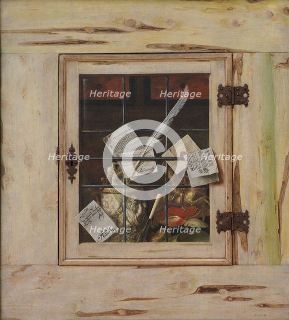 Trompe l'Oeil - A Closed Wall Cupboard with an Ivory Tankard and Other Objects, 1670. Creator: Cornelis Norbertus Gysbrechts.