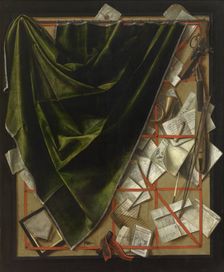 Trompe-l'oeil: Letter Rack with a Pocket Violin and a Pistol, 1664. Creator: Cornelis Norbertus Gijsbrechts