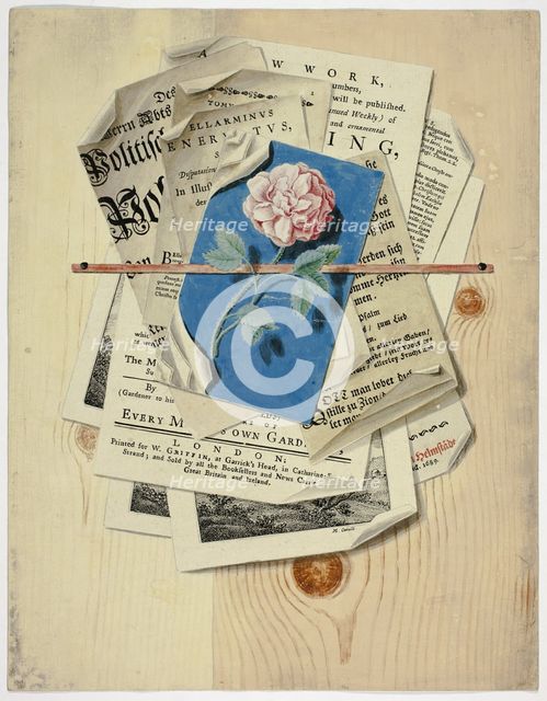 Trompe l'Oeil of Posted Notices and Prints, 1735/1765. Creator: Martin Cerulli.