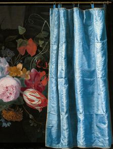 Trompe-l'Oeil Still Life with a Flower Garland and a Curtain, 1658. Creators: Adriaen van der Spelt, Frans van Mieris