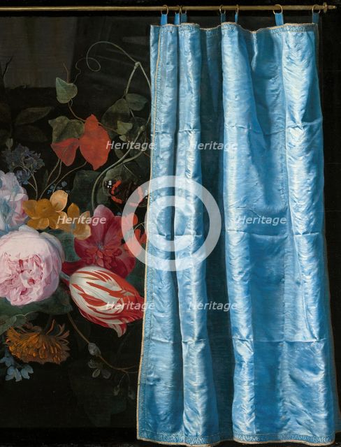 Trompe-l'Oeil Still Life with a Flower Garland and a Curtain, 1658. Creators: Adriaen van der Spelt, Frans van Mieris.