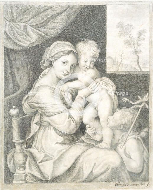 Trompe l'Oeil of a Framed Print of Mary with the Child;Virgin and Child, 1676-1695. Creator: Franz de Hamilton.