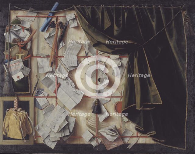 Trompe l'oeil of a Letter Rack with Proclamation by Frederik III, 1672. Creator: Cornelis Norbertus Gysbrechts.