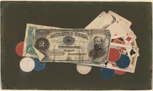 Trompe l'Oeil: A Full House with Chips, $2 and $5 Bills, c. 1895. Creator: Unknown