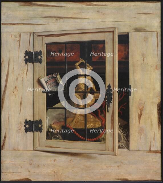 Trompe l'Oeil - an Open Cabinet with Works of Art, 1670. Creator: Cornelis Norbertus Gysbrechts.