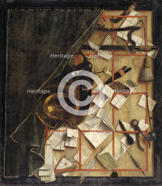Trompe l'oeil - Letter Rack with a Barber-Surgeon's Instruments, 1668. Creator: Cornelis Norbertus Gysbrechts.