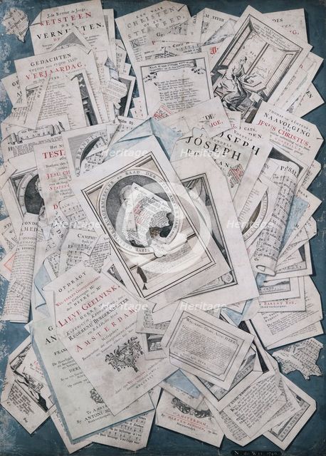 Trompe l'oeil. Prints and book tear-outs  , 1740. Creator: Wit, Nicolaas de (active ca 1740).