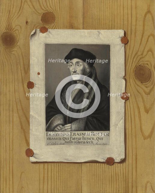 Trompe l'oeil Still Life with an Engraving of Erasmus of Rotterdam, 1693. Artist: Collier, Edwaert (1642-1708)