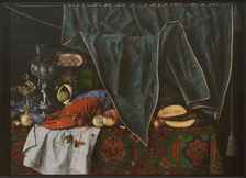 Trompe l'Oeil with Breakfast Piece with Lobster and Goblets on a Table Covered with an..., 1672. Creator: Cornelis Norbertus Gysbrechts