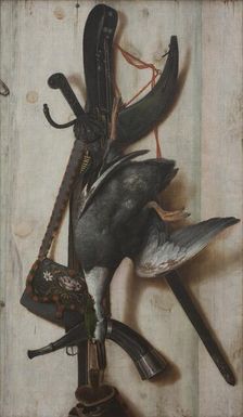 Trompe l'Oeil with Dead Duck and Hunting Implements, 1670-1674. Creator: Cornelis Norbertus Gysbrechts