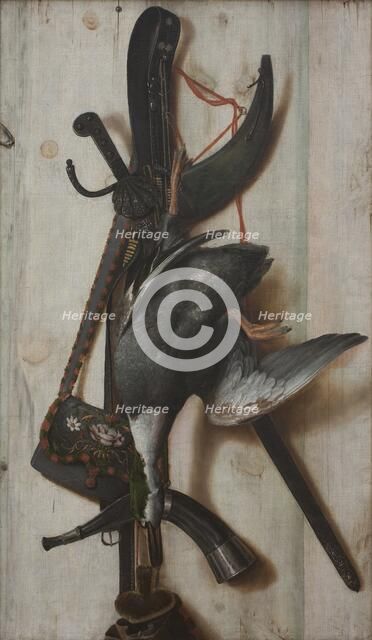 Trompe l'Oeil with Dead Duck and Hunting Implements, 1670-1674. Creator: Cornelis Norbertus Gysbrechts.