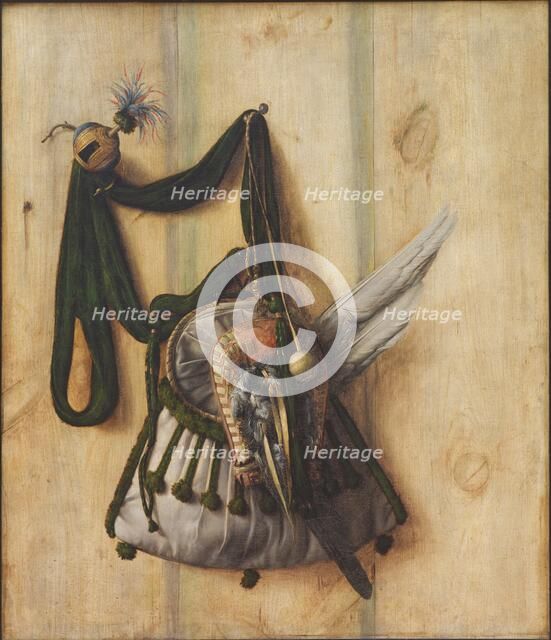 Trompe l'Oeil with Falconer's Bag and other Equipment for Falconry, 1671. Creator: Cornelis Norbertus Gysbrechts.