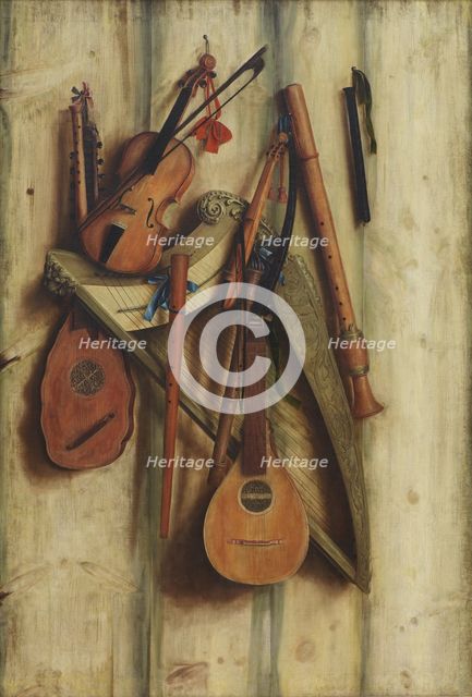 Trompe l'oeil with Musical Instruments, 1672. Creator: Gijsbrechts, Franciscus (1649-after 1677).