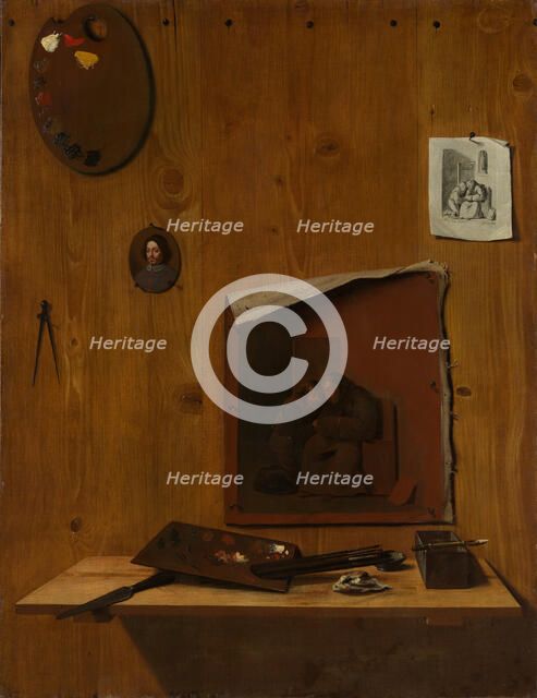 Trompe l'oeil with Palettes and Miniature. Creator: Attributed to Jean François de Le Motte (French, born before 1635-died in or after 1685).