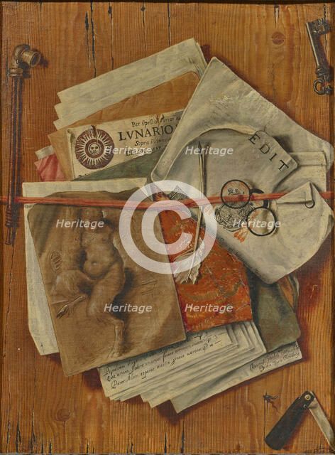 Trompe-l'oeil with papers, knife and pipe. Creator: Bordoni, Egidio Maria (active 1695-1723).