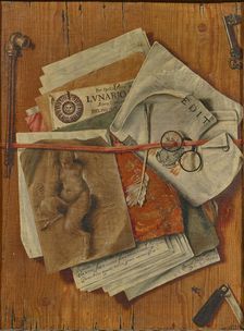 Trompe-l'oeil with papers, knife and pipe. Creator: Bordoni, Egidio Maria (active 1695-1723)
