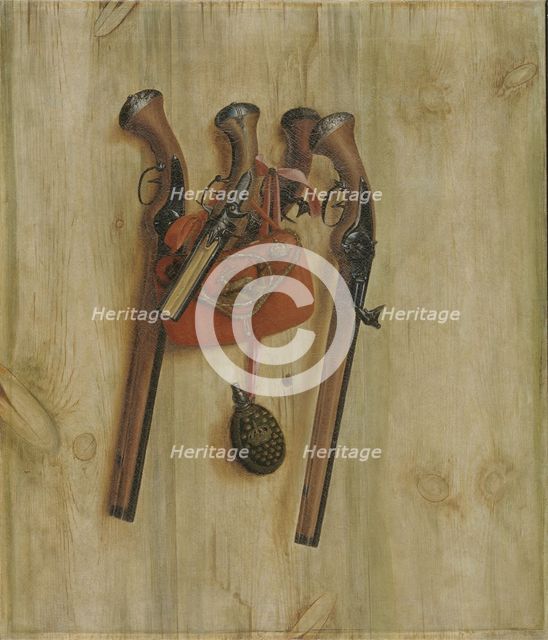 Trompe l'Oeil with Pistols, 1672. Creator: Gijsbrechts, Cornelis Norbertus (before 1657-after 1675).