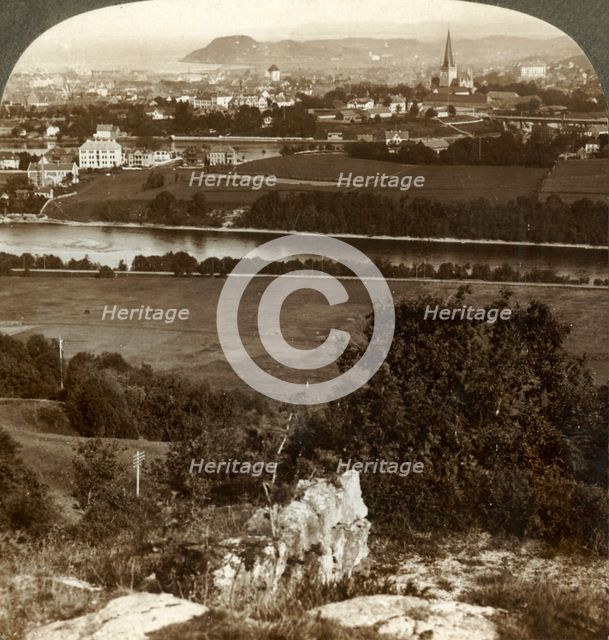 'Trondhjem, its homes, warehouses and cathedral, between river Nid and Fjord, Norway', 1905. Creator: Unknown.