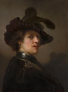 Tronie of a Man with a Feathered Beret, c1635-1640. Creator: Rembrandt Harmensz van Rijn