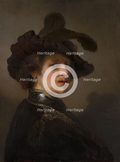 Tronie' of a Man with a Feathered Beret, c1635-1640. Creator: Rembrandt Harmensz van Rijn.