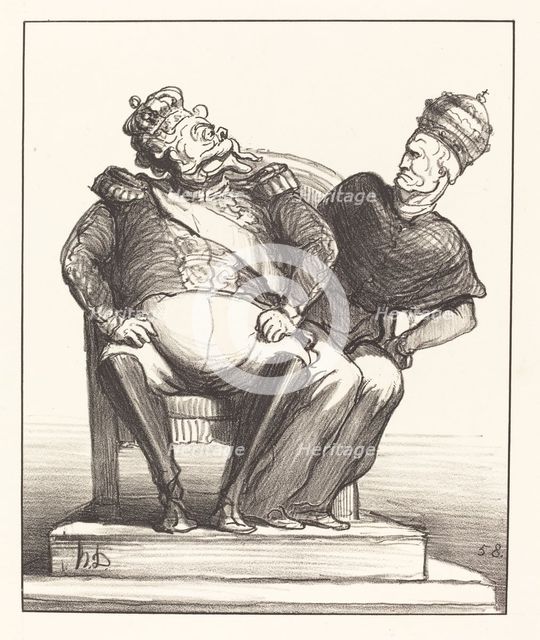 Trop étroit pour deux, 1870. Creator: Honore Daumier.