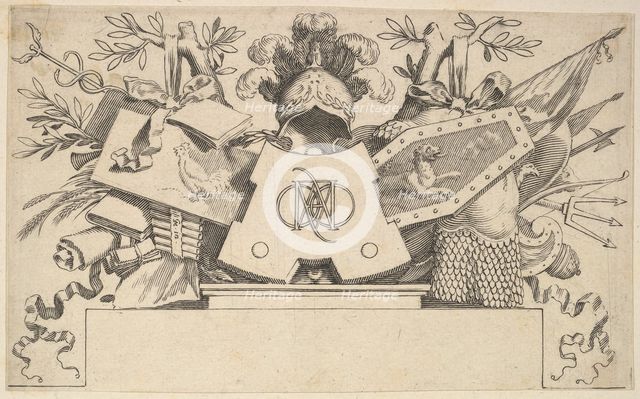 Trophy with Monogram Containing the Letters of LEONARDOS, 1651. Creator: Claude Mellan.