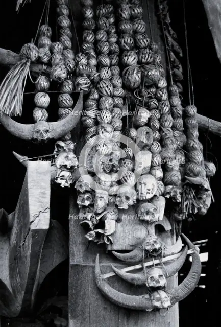 Trophies of a headhunter's house of the Chang Naga tribe, India,..., c1930s. Creator: Unknown.