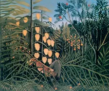 Tropical Forest: Battling Tiger and Buffalo 1908. Artist: Henri Rousseau